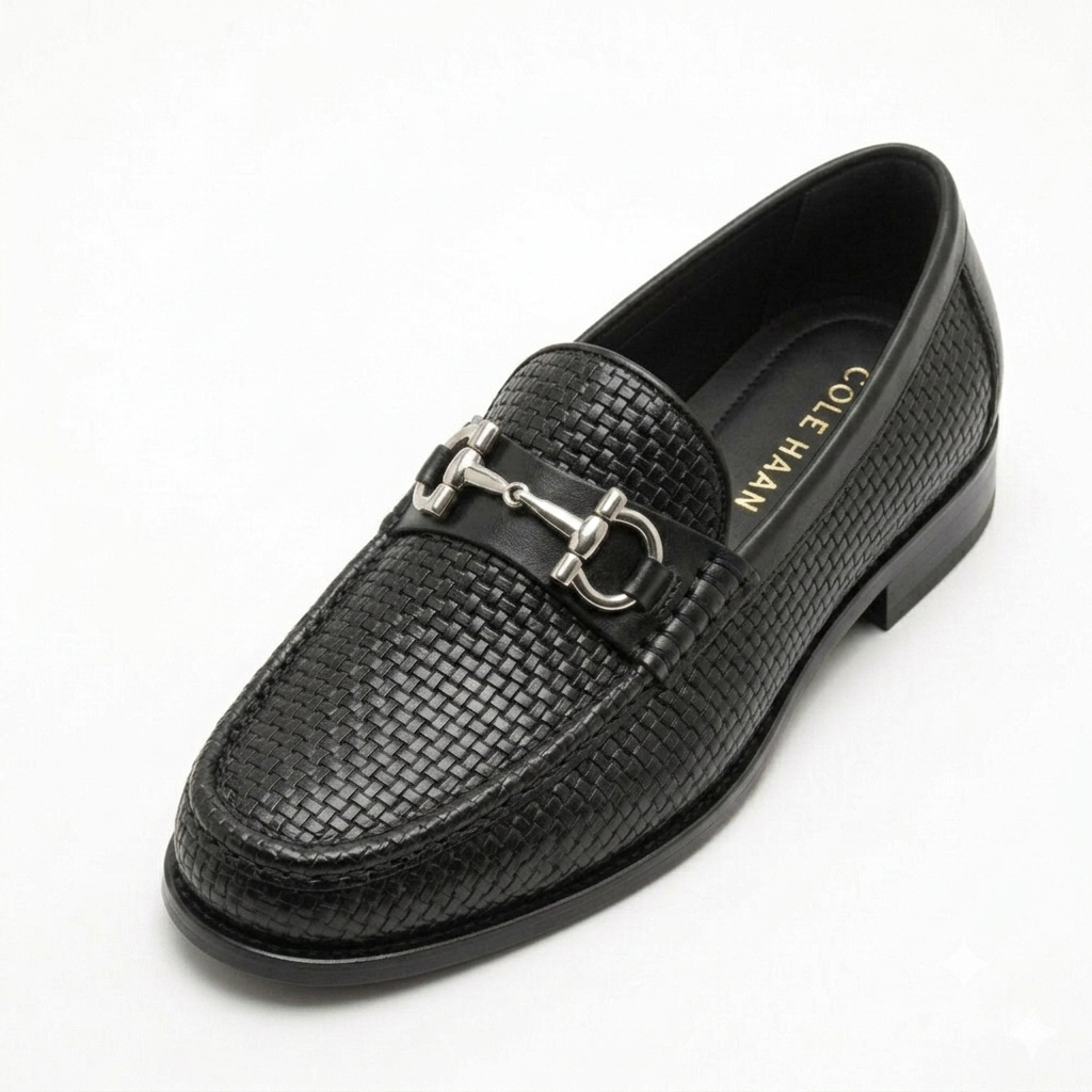 Cole Haan Black Textured Horsebit Loafers