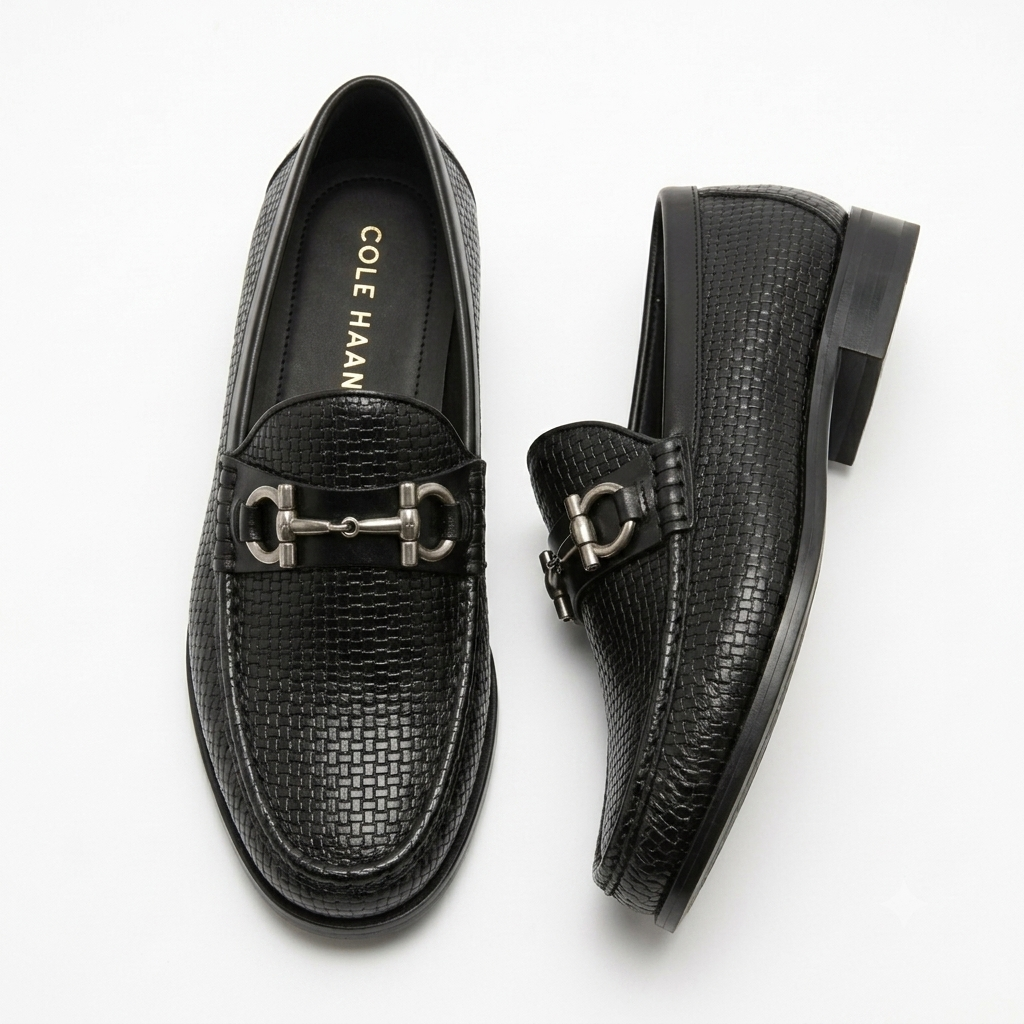 Cole Haan Black Textured Horsebit Loafers