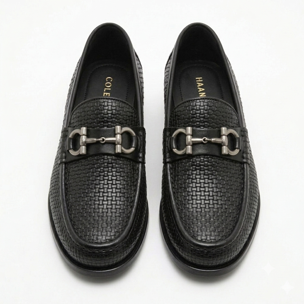 Cole Haan Black Textured Horsebit Loafers
