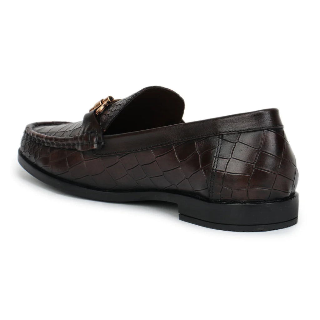 Royal Noir Croc-Textured Horsebit Wooden Sole Loafers