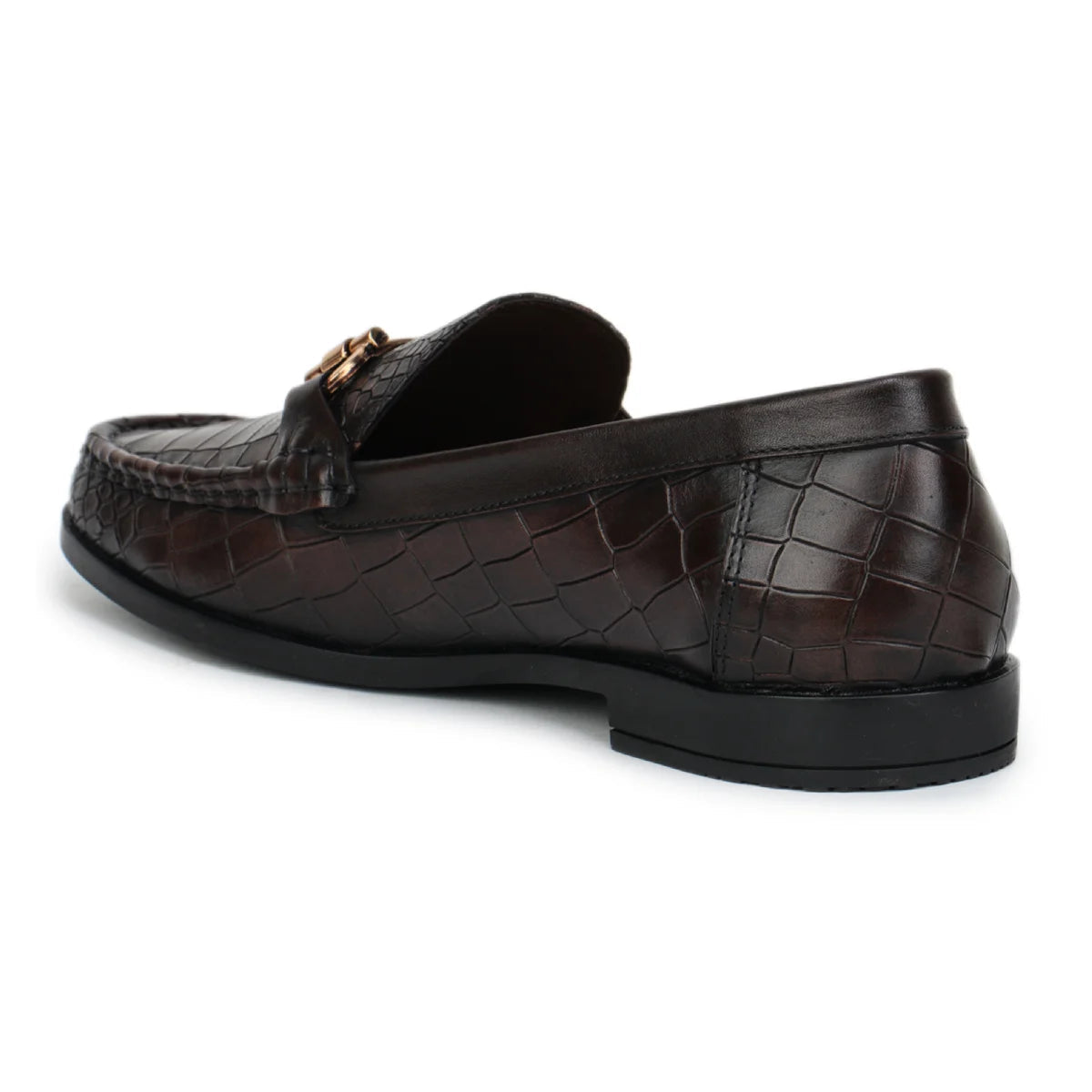 Royal Noir Croc-Textured Horsebit Wooden Sole Loafers