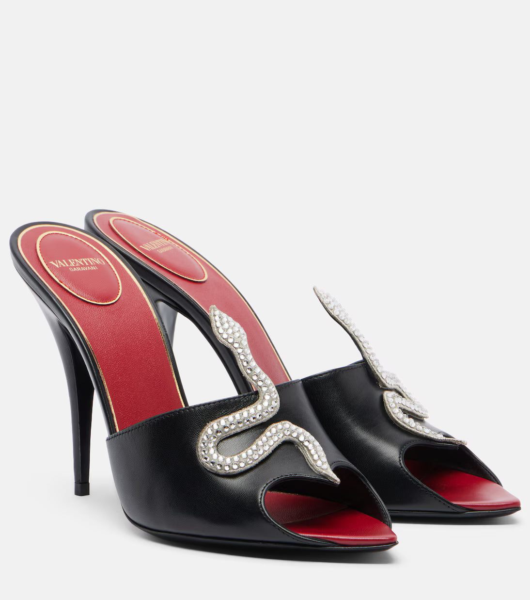 Valentino Garavani Cœur Vipère embellished leather mules