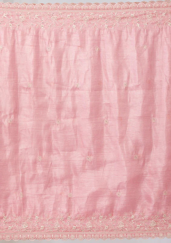 Pink Threadwork Semi Crepe Readymade Sharara Suit
