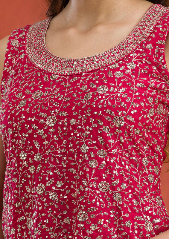 Rani Pink Silver Zariwork Georgette Readymade Sharara Suit