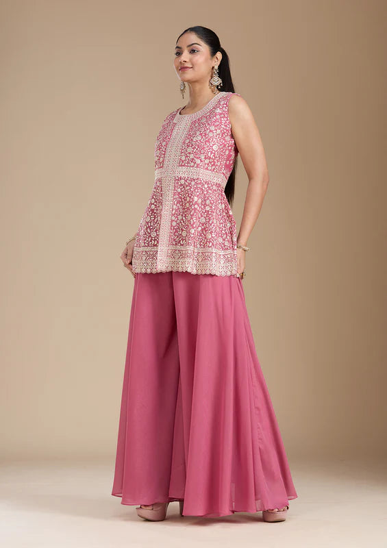 Pink Zariwork (Gold) Georgette Readymade Salwar Suit