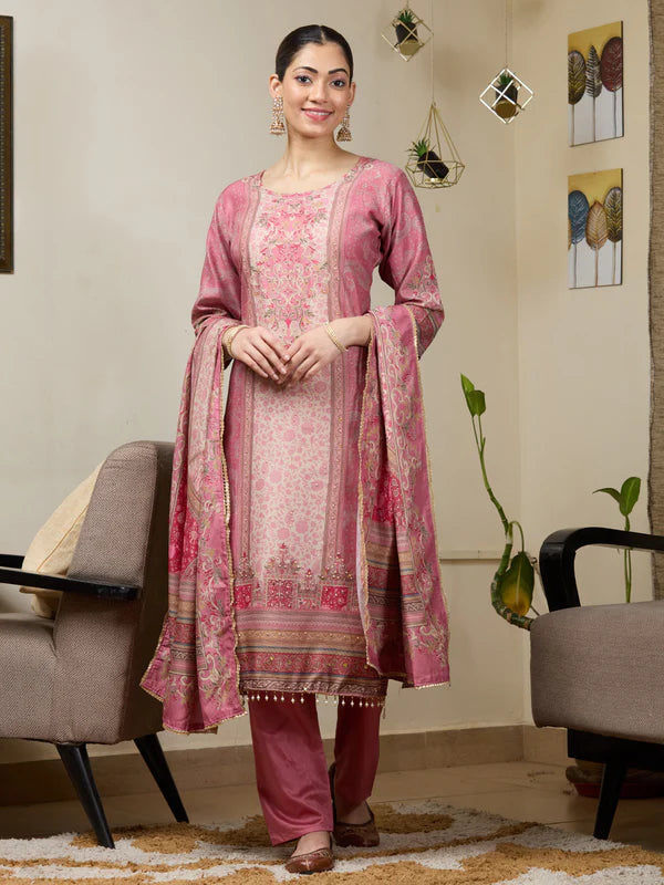 Onion Pink Stonework Tissue Readymade Salwar Suit
