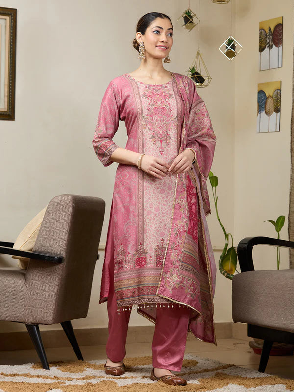 Onion Pink Stonework Tissue Readymade Salwar Suit