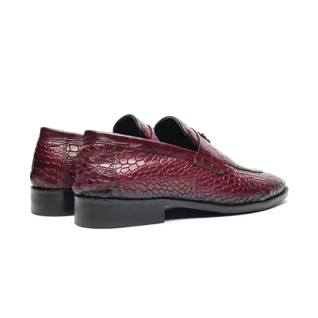 RoyalSole Men Textured Tunit Black Loafer Wooden Sole