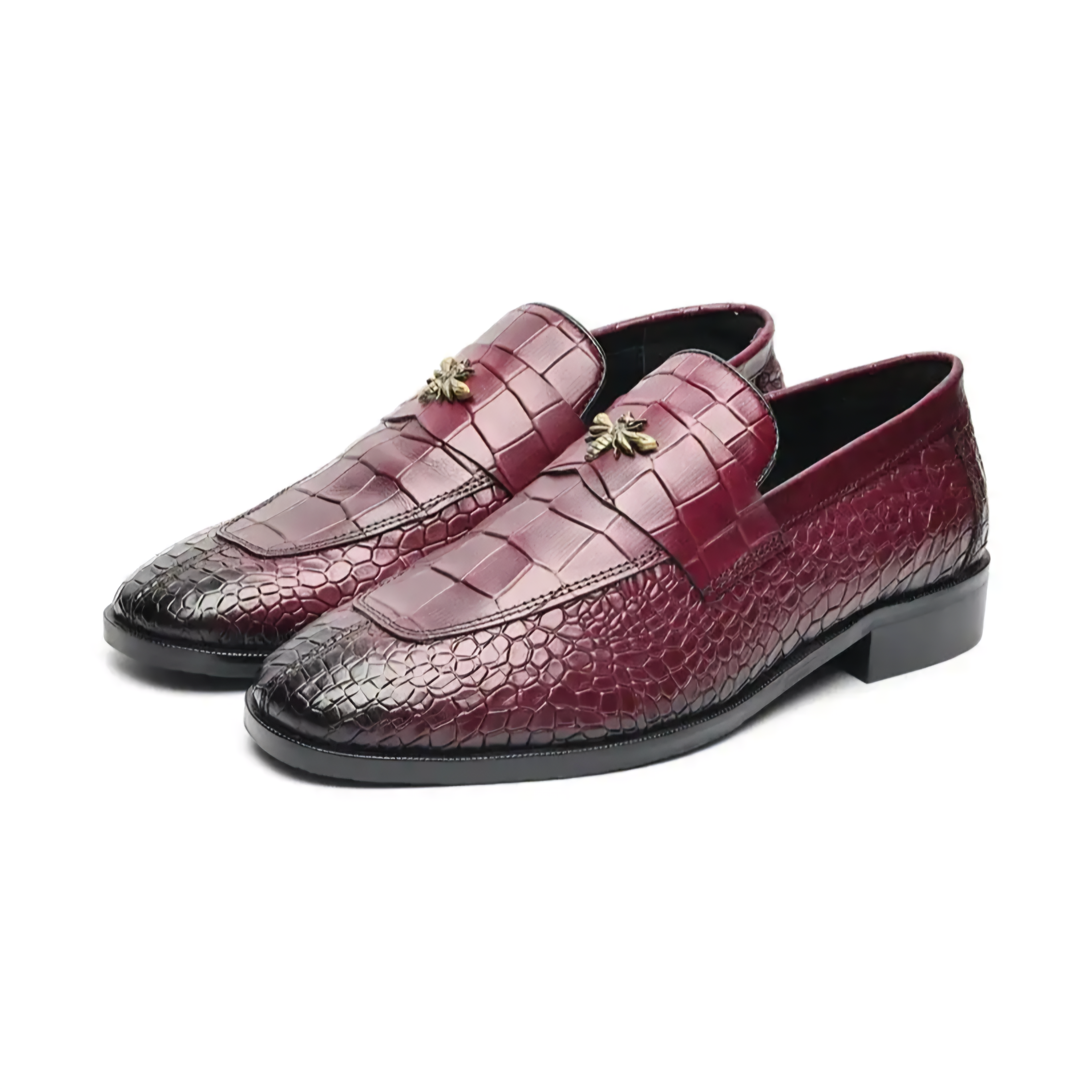 RoyalSole Men Textured Tunit Black Loafer Wooden Sole